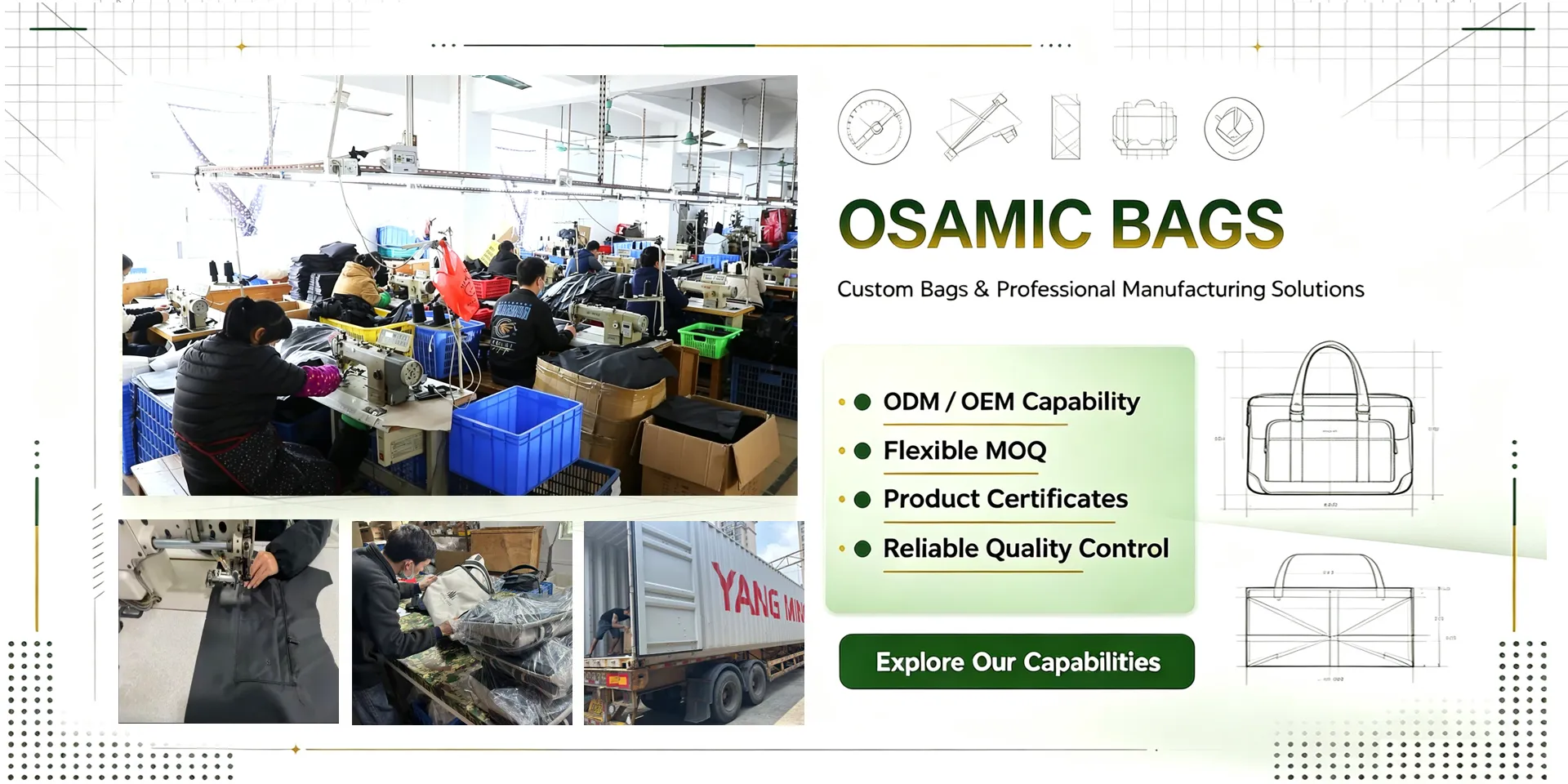 OSAMIC Bags custom bag factory with ODM and OEM capability, flexible MOQ, product certificates and reliable quality control